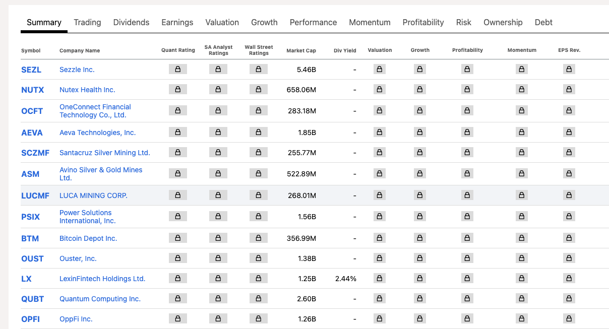 Seeking Alpha Screener